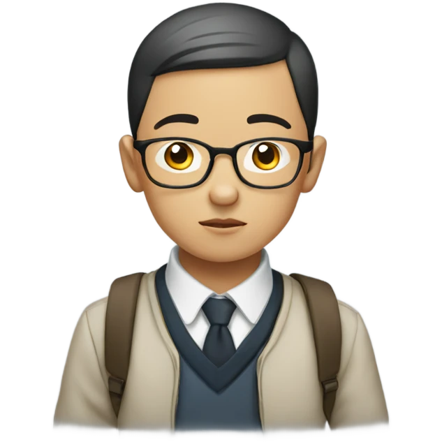a young boy, Asian, bald, in glasses, thinking deeply emoji