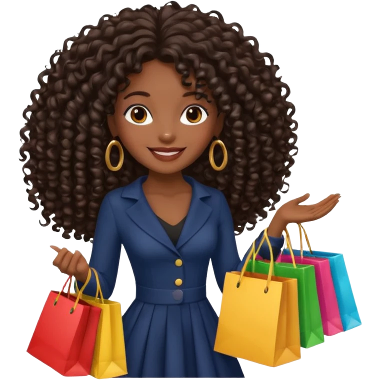 black girl with long hair and elegant outfit holding shopping bags  emoji
