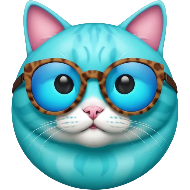 Cat A sphere in thermal camera effect, cyan color wearing sunglasses emoji