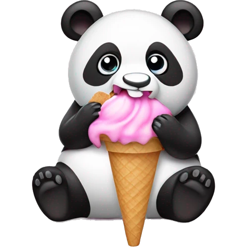 Panda eating pink ice cream emoji