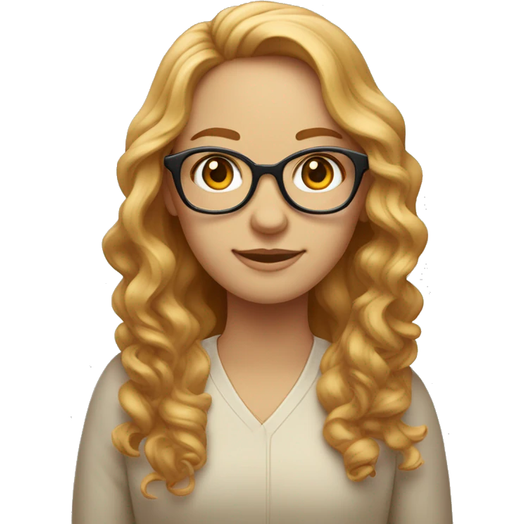 personne, cheveux ondulés et roux blond, peau beige, yeux bleus, lunette beige emoji