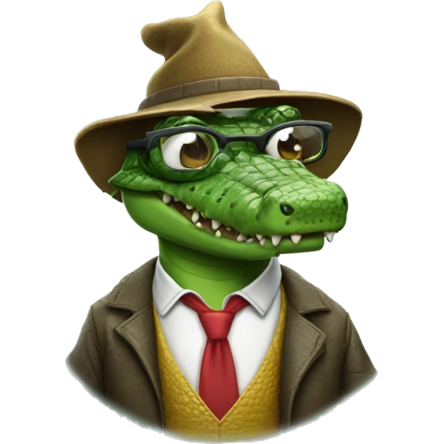 nerdy programmer crocodile wearing a wizards hat emoji