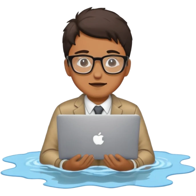 man with computer drowning in puddle of water emoji