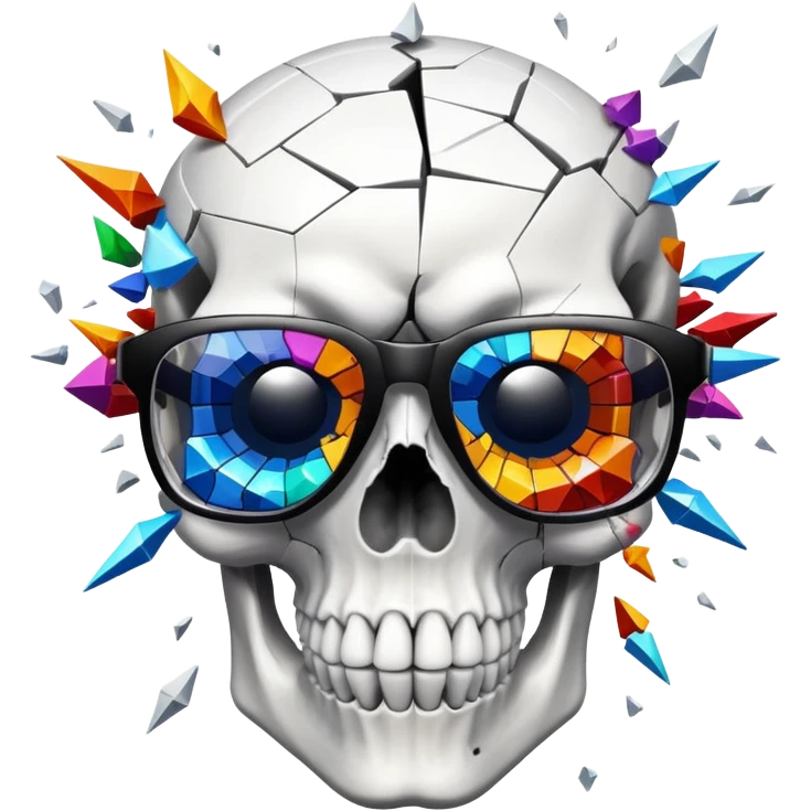 skull with shattered mosaic eyewear, head explosion emoji