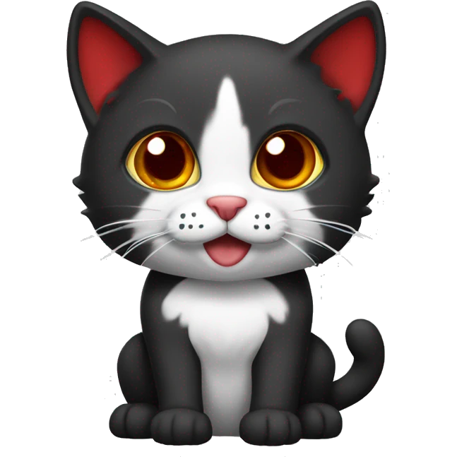 cat black with white chest and paws, using red colla emoji