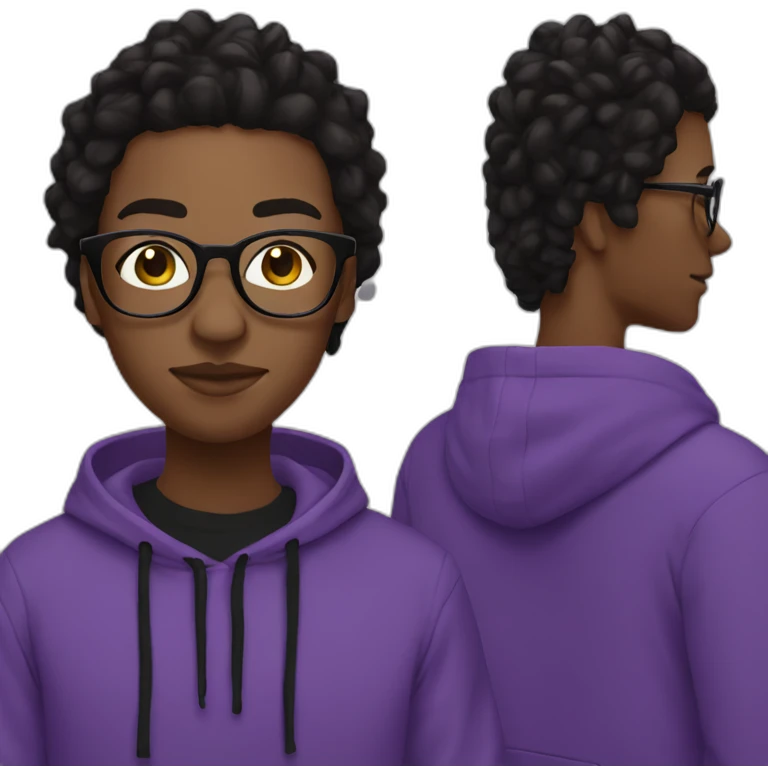 Black digital creator with glasses and black locs and purple sweatshirt emoji