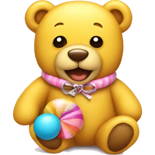 yellow teddy bear with a bonbon in his neck emoji