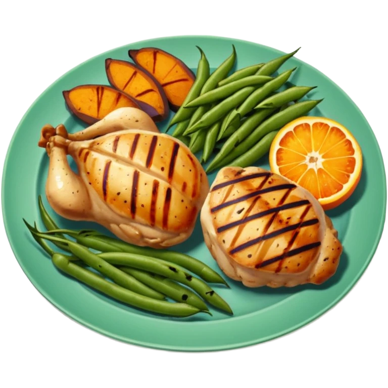 1 protein (chicken, fish)
 + 2 (or more) veggies
 + 1 starch (sweet potato or grain) emoji