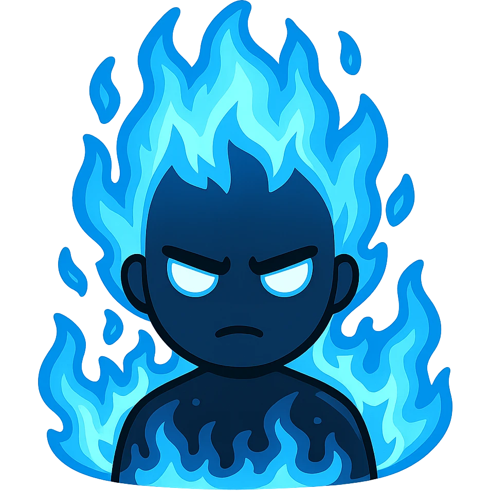 A man who is the embodiment of the blue flame, emoji style, stickerpack for telegram emoji
