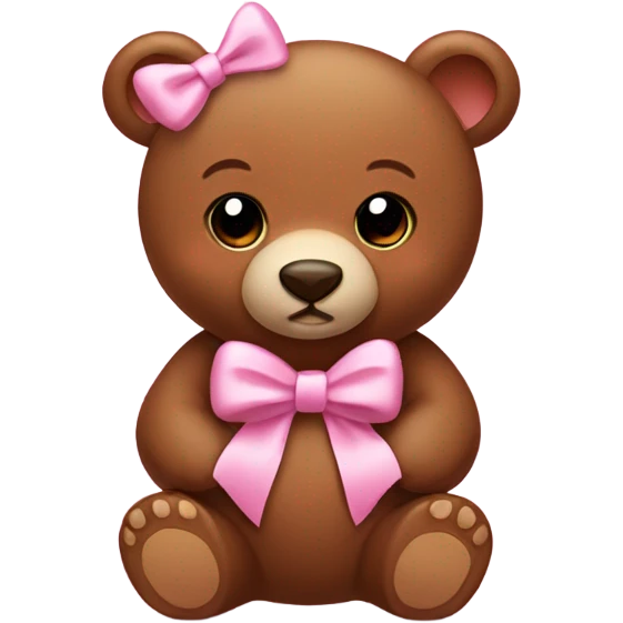 Cute brown bear with baby pink bow in hair emoji