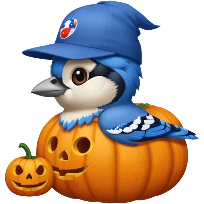bluejay with Halloween pumpkin hat with bluejay baseball sticker emoji