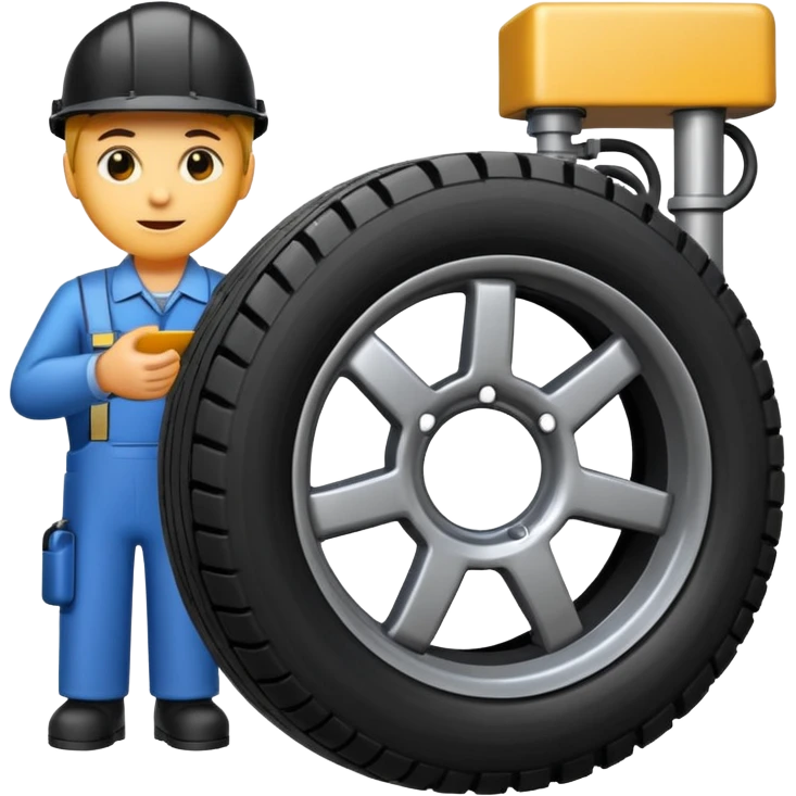 please draw me a emoji of tire - inside the manufacturing factory - getting inspected by machine emoji