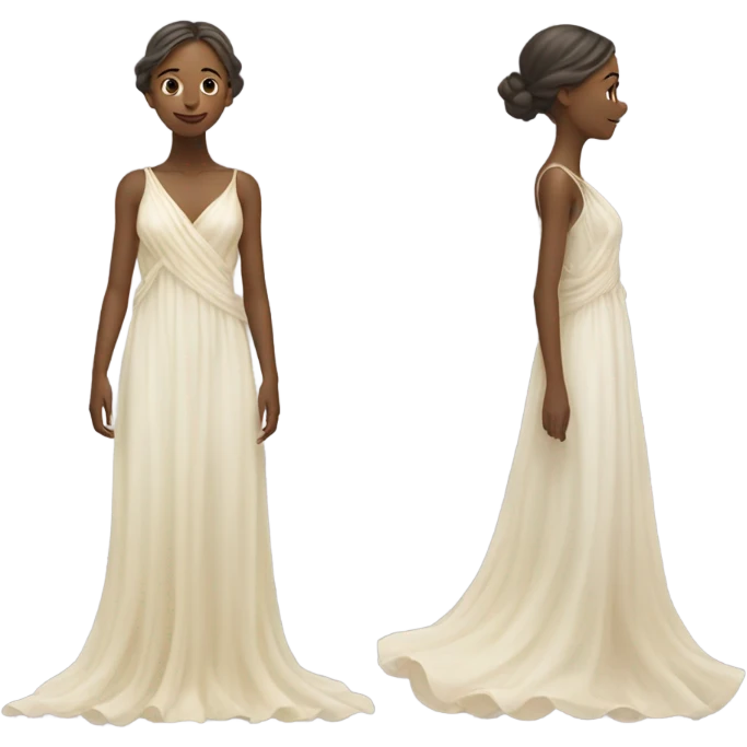 A delicate, ethereal figure of a young woman, dressed in a flowing, diaphanous gown that seems to be made of pure light.  emoji