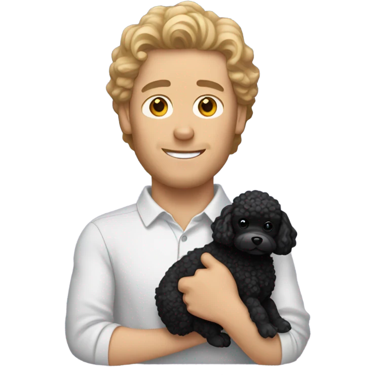 White man holding black toy poodle emoji