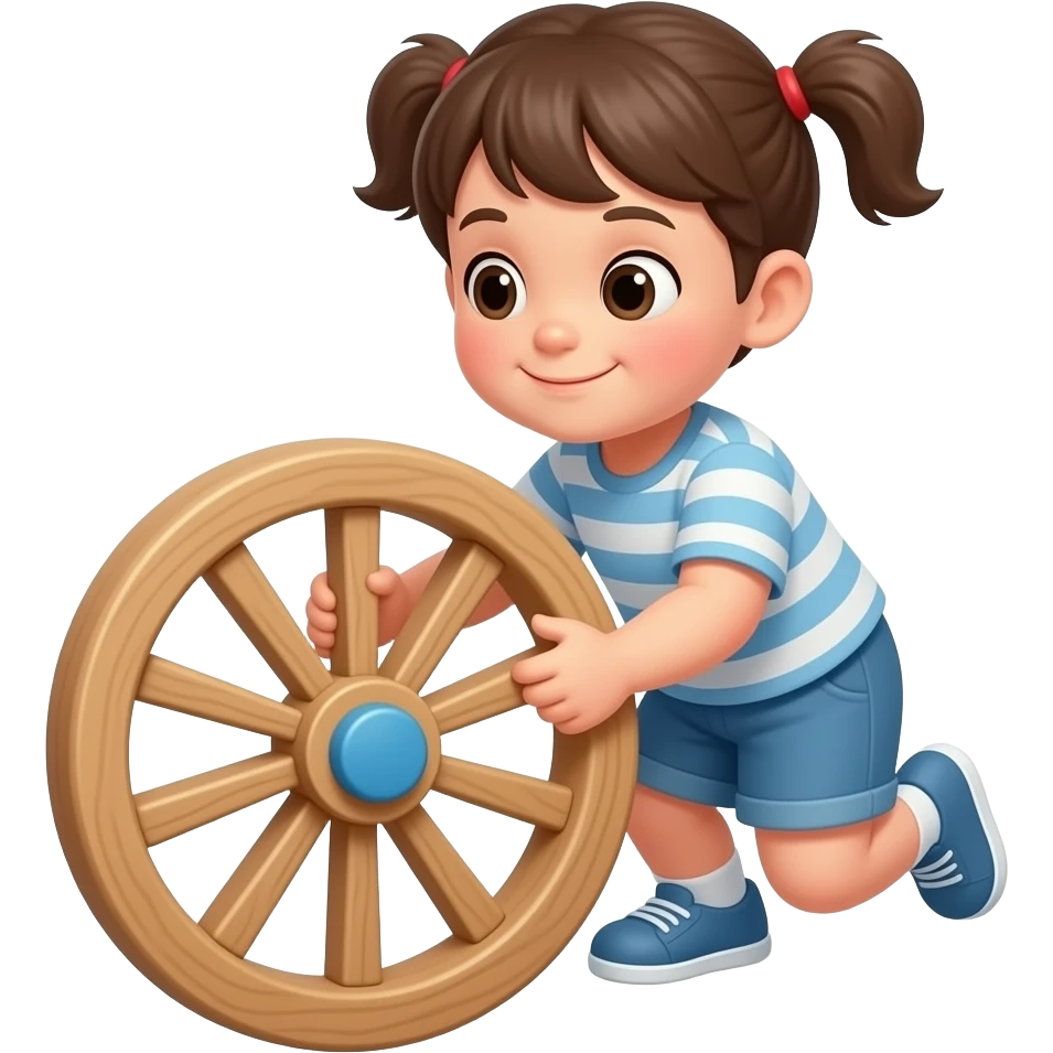 kid playing with wooden wheel emoji