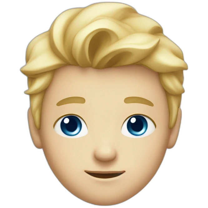 13y old blond boy with blue eyes, Hair forward so that it sits straight across his forehead to just before his  emoji