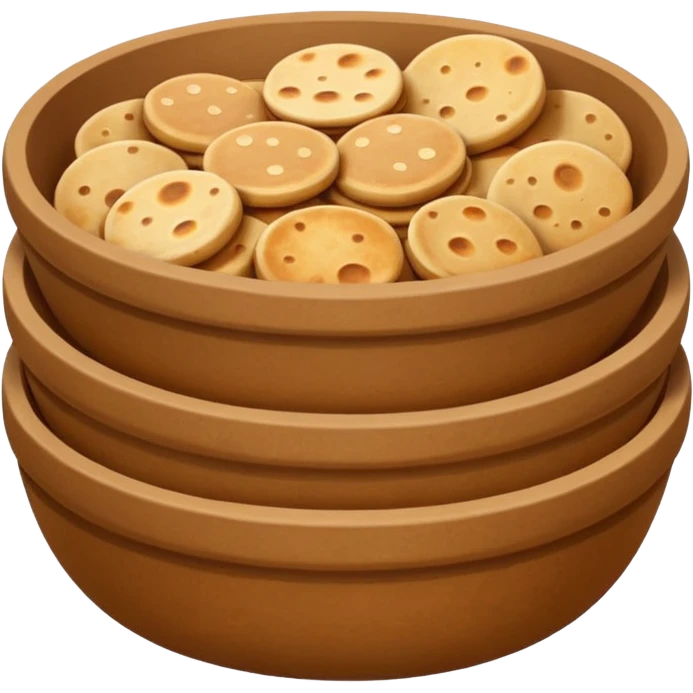 A flat, emoji-style illustration of a warm brown bowl filled with stacked round rotis (Indian flatbreads), slightly toasted with light brown spots. Soft rounded shapes, minimal details, subtle highlights, no outlines, centered composition, transparent background, modern app emoji style. emoji
