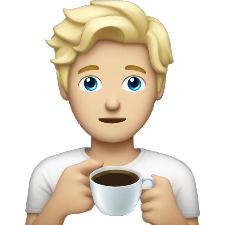 Blond-haired blue-eyed guy sleepy with a cup of coffee emoji