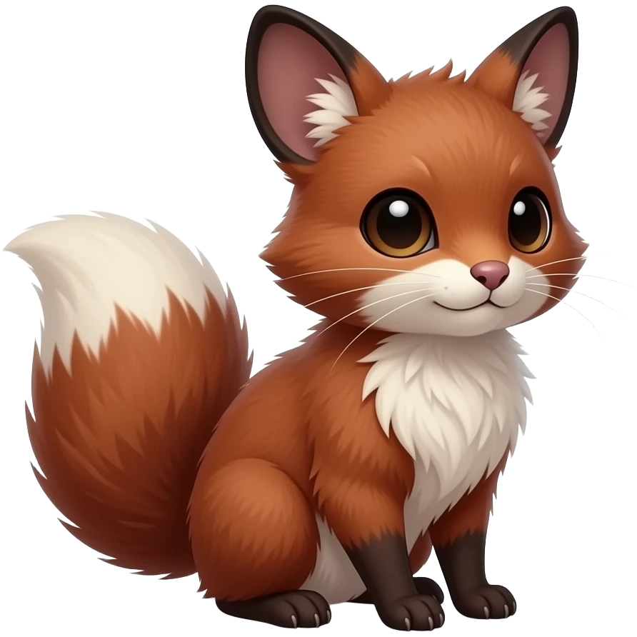 Dark Brownish red soft natural realistic romantic vintage antique divine beautiful elegant pretty precious cute young youthful Fakémon-Pokémon-alien-Furret-feline-rodent-hybrid-creature (full body) emoji
