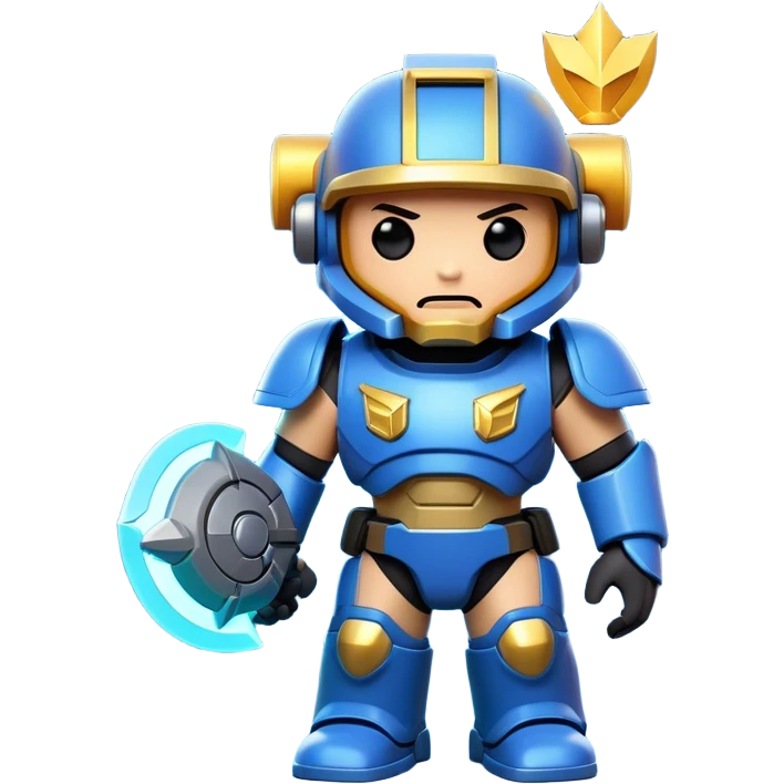Clash of Clans aesthetic: Cinematic Playful Terran Marine Hero Emoji, rendered in a 3D vector-style similar to standard emojis with minimal shading and bold, simplified shapes. A compact, heroic isometric figure clad in futuristic power armor with signature energy accents, softly glowing with a cosmic battle charm. Simplified yet unmistakably iconic, highly detailed and consistent, glowing with a soft radiant shine and high gloss. Stylized with a touch of interstellar valor and a soft glowing outline, capturing the essence of an elite space warrior with a friendly, playful manner! emoji