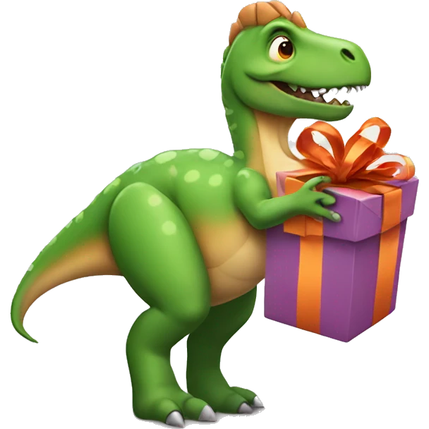 Dinosaur with birthday present  emoji