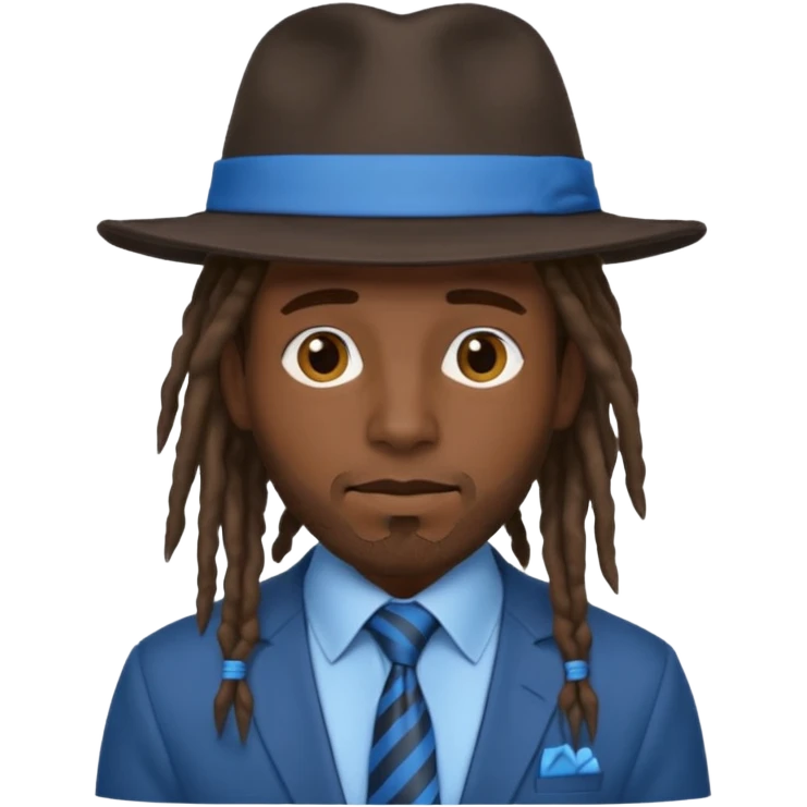 Man with Dreadlocks & Hat – Dark skin, brown hat, blue tie emoji