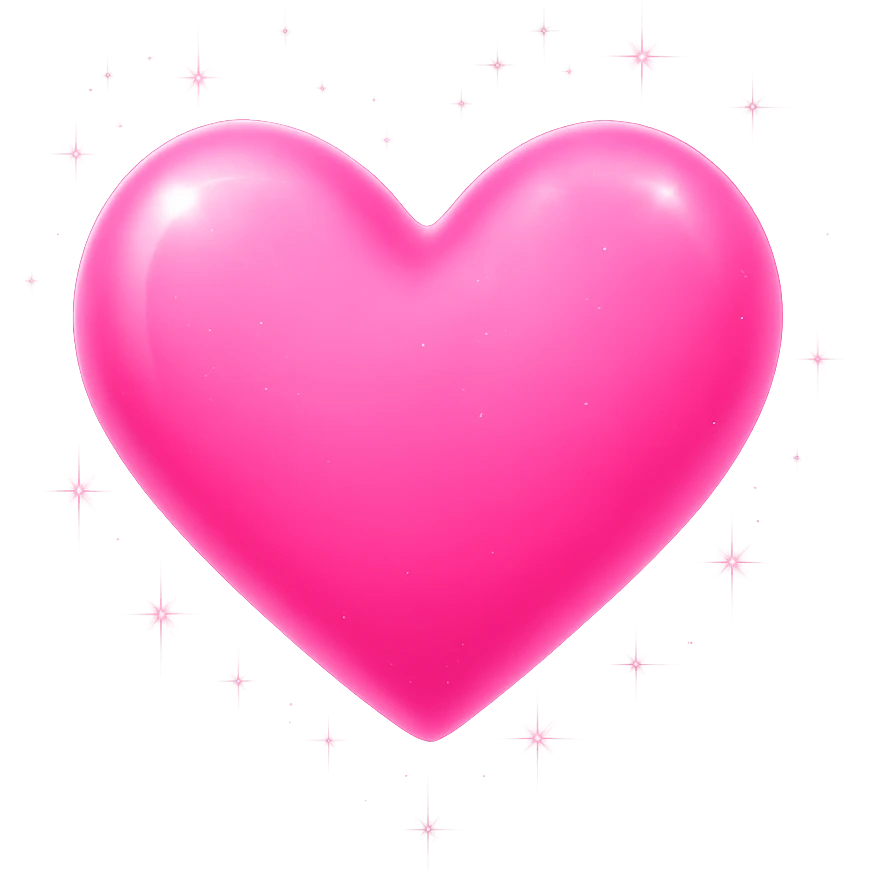 Add bright shine and glow to the pink heart in emoji style with a transparent background, making it look luminous and sparkling. emoji
