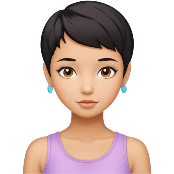 tan girl black hair pixie cut cute pastel colors skin care emoji