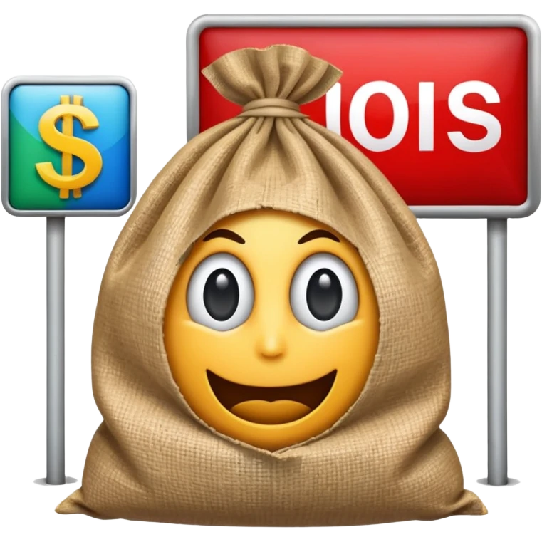 a sack of money in front of a billboard advertisement emoji