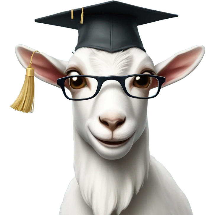 a very smart goat wearing glasses and graduation hat emoji
