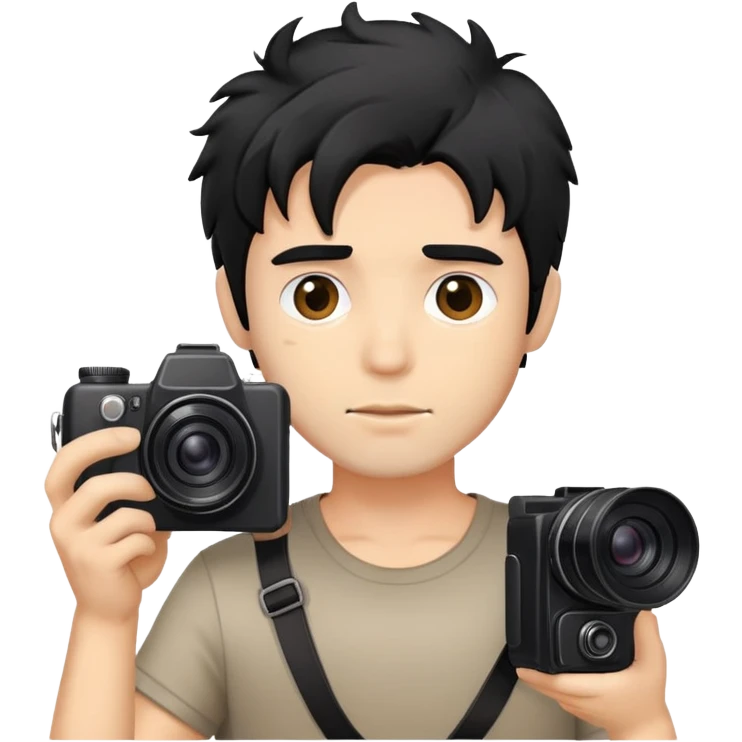 a man with black messy hair with one camera emoji