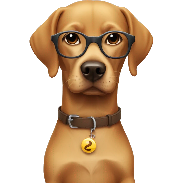 a big Labrador in glasses holding a small dachshund dog emoji
