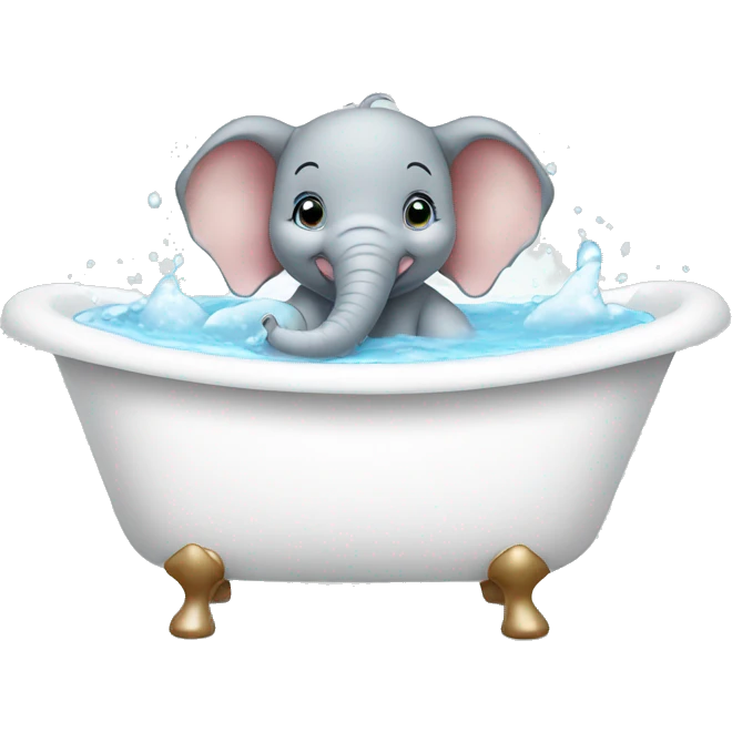 baby elephant having a bath in a white bathtub emoji