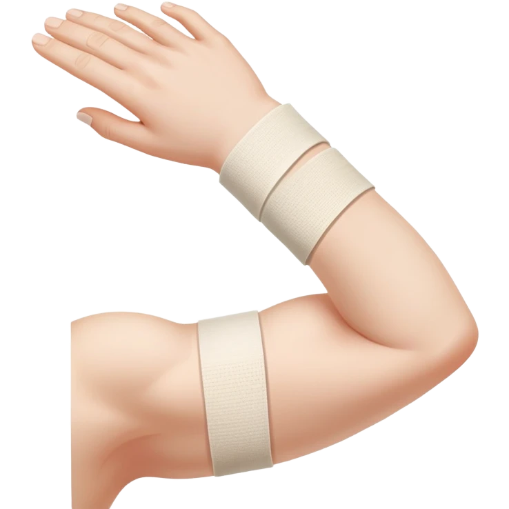 Arm with bandage around elbow showing tendon pain emoji