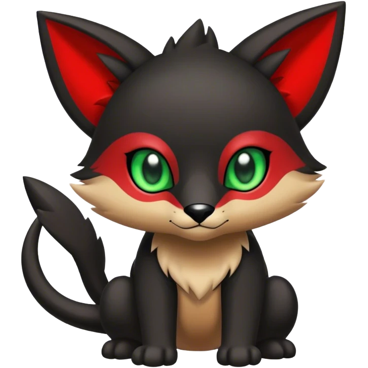 Cute cool black red animal hybrid Fakemon full body, green eyes,  emoji