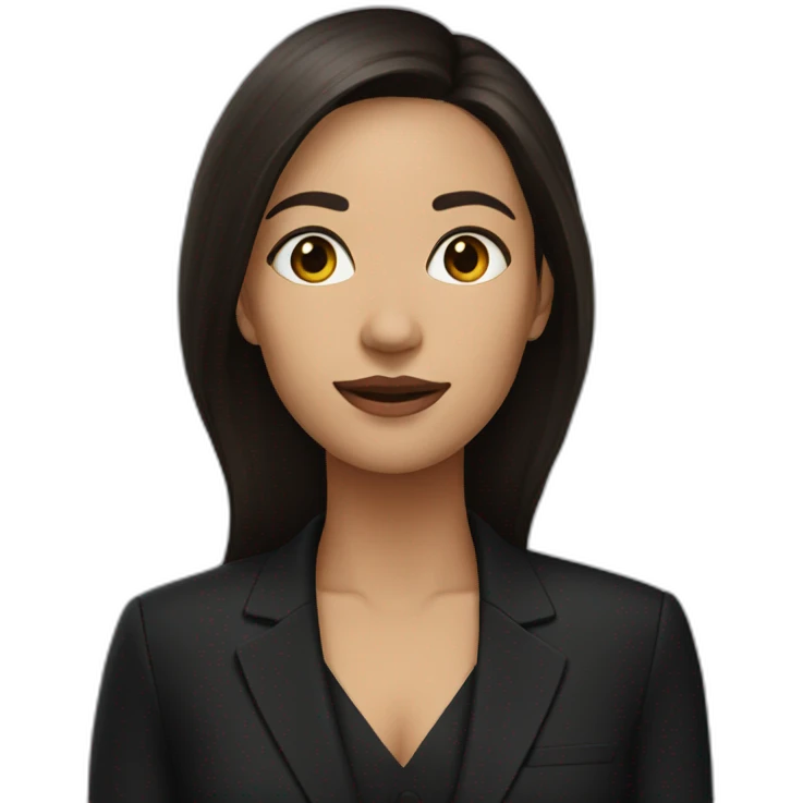 woman, long dark brown hair, in a black suit emoji