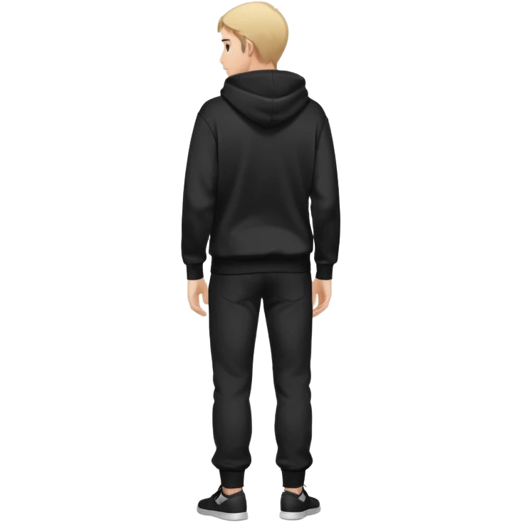 fullbody Mysterious shy caucasian man in black hoodie, hands in pockets and black pants rear backview emoji