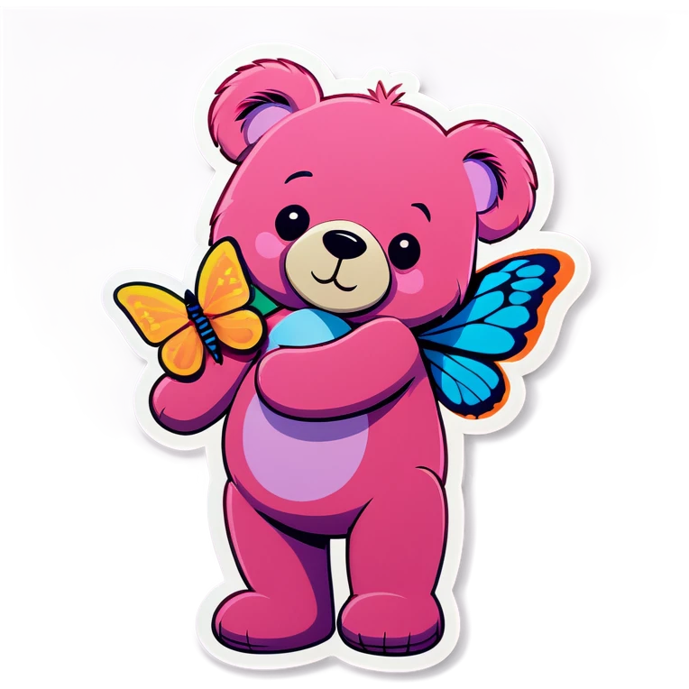 Pink teddy bear holding butterfly  emoji