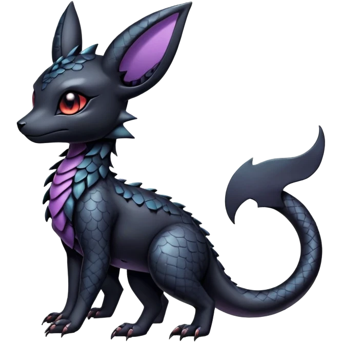 Shiny Dark Cute Majestic Sophisticated Modern Gothic Gloomy Futuristic Scaly Cyber-Salandit-Umbreon-Delcatty-Hybrid (Full body) emoji