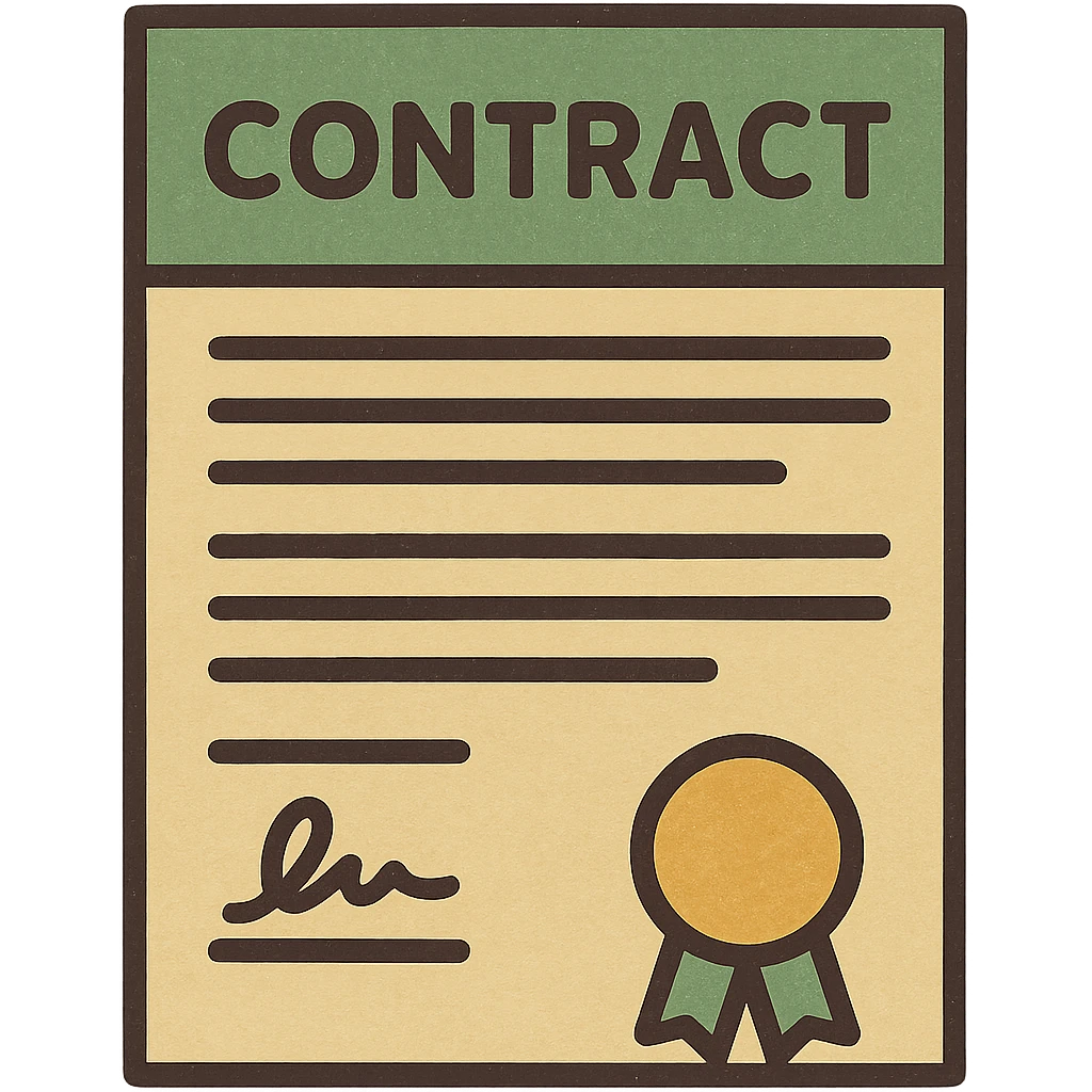 contract document, professional style, green gold and white color scheme, bold and clear, suitable for digital use, no background emoji