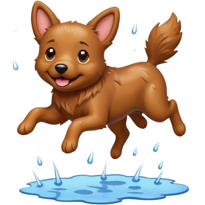 a happy dog jumping over a puddle in the rain emoji
