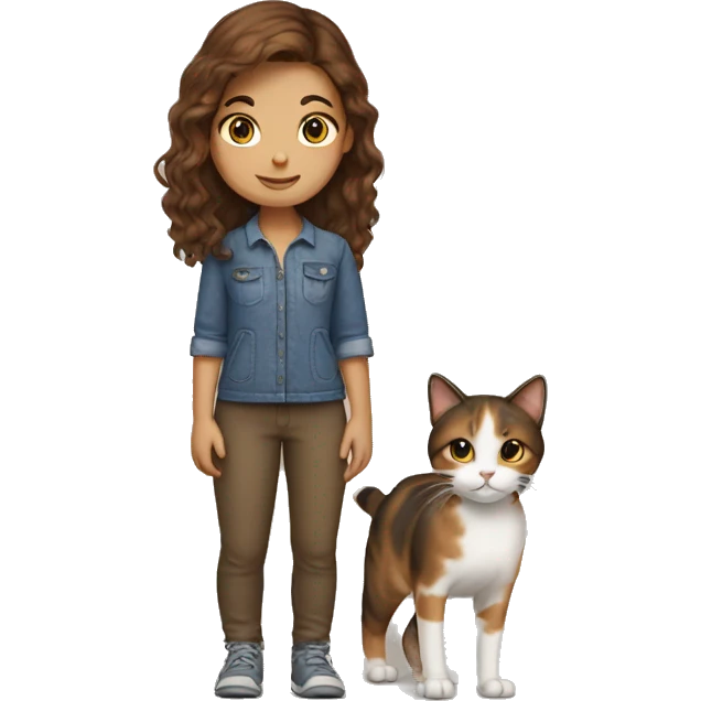 Brown hair girl with calico cat emoji