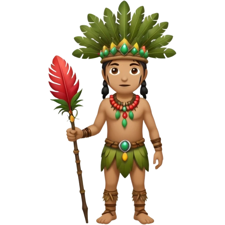 full body indigenous forest hunter spirit with feather fruit crown emoji