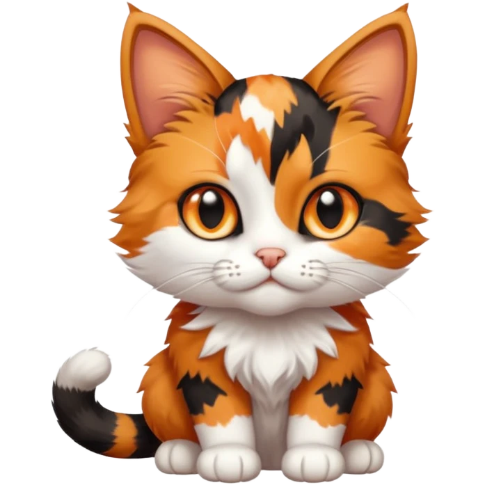 A high-resolution photo-realistic digital illustration of a calico cat kitten emoji