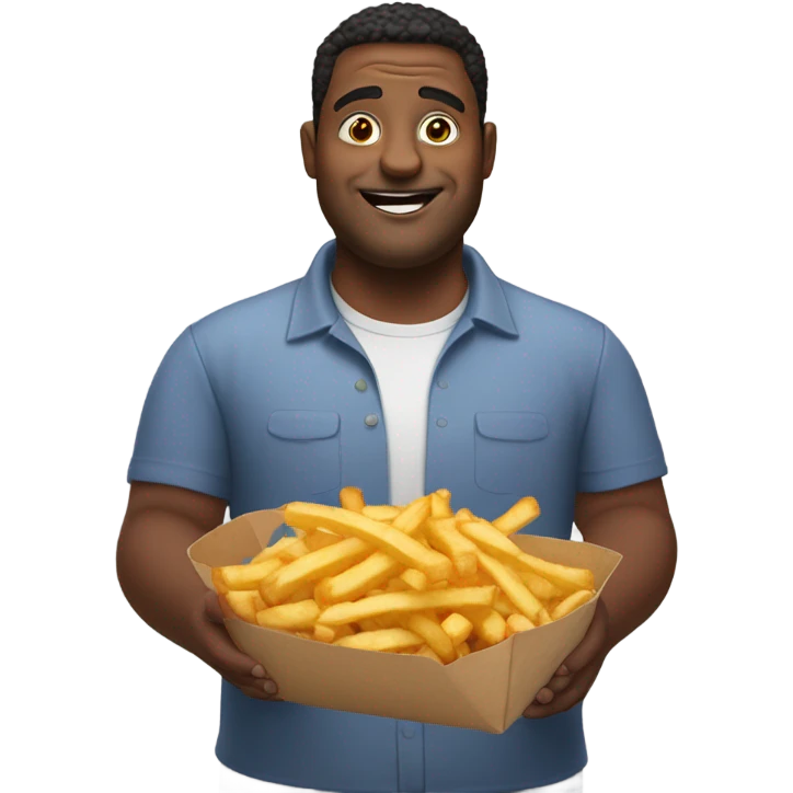 Extra large man holding extra large fry’s  emoji