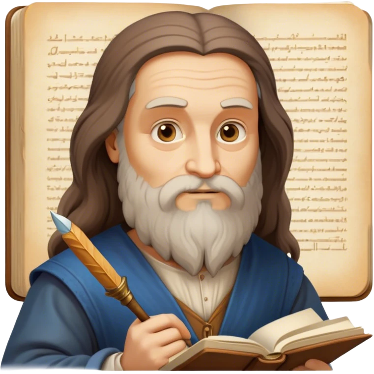 Cinematic Realistic Leonardo da Vinci Portrait Emoji, depicted as the quintessential Renaissance polymath with deep, thoughtful eyes, a flowing beard, and a quill or sketchbook in hand. The scene is illuminated with warm, classical lighting, evoking the atmosphere of a master artist’s workshop, surrounded by early sketches of inventions and masterpieces like the Mona Lisa. emoji