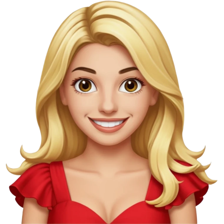Lele Pons with long blonde hair, red dress emoji