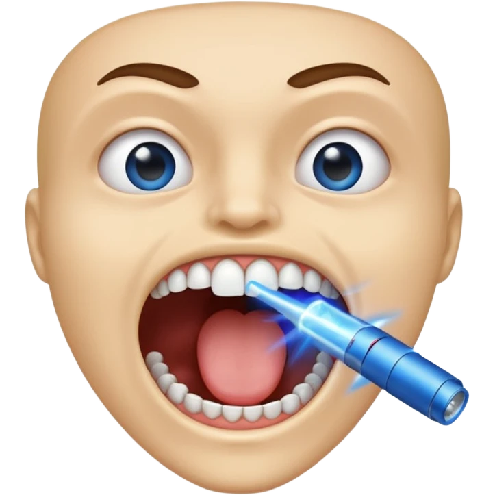 open mouth emitting a blue laser toward the teeth emoji
