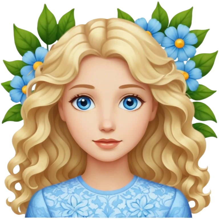 Blonde blue eyed women with wavy hair flower background emoji