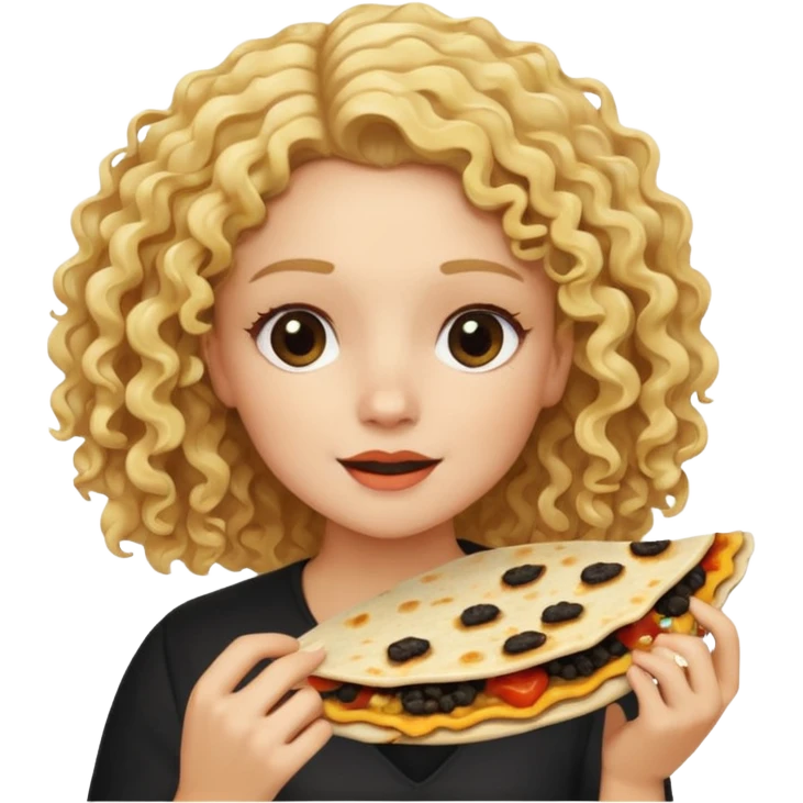 mujer con pelo rubio rizado comiendo quesadillas quemadas negras  emoji